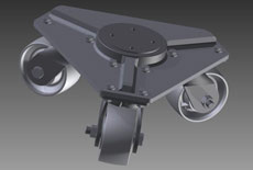 Custom three-caster dolly for reverse osmosis machine