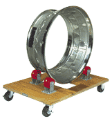 v-grooved rigid casters mounted on wood dolly