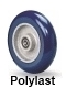 Liquid cast 80A polyurethane donut tread bonded to aluminum core.