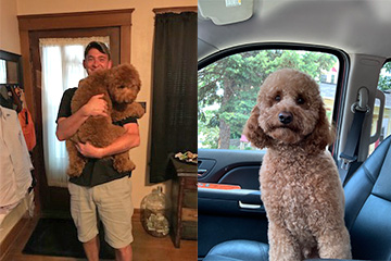 Hamilton Caster Employee Trey with his dog Amos