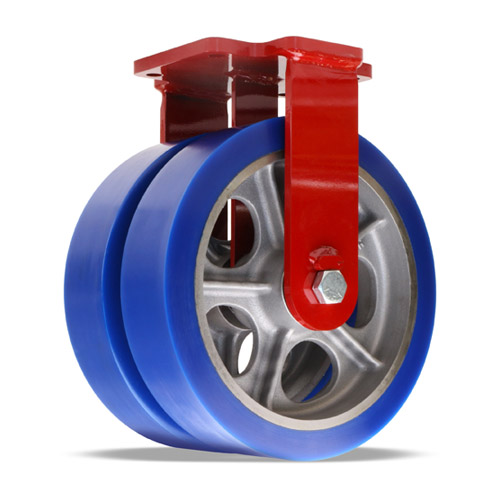 MAX DUTY 12X4 ULTRA THICK TREAD POLY ON IRON DUAL WHEEL RIGID CASTER